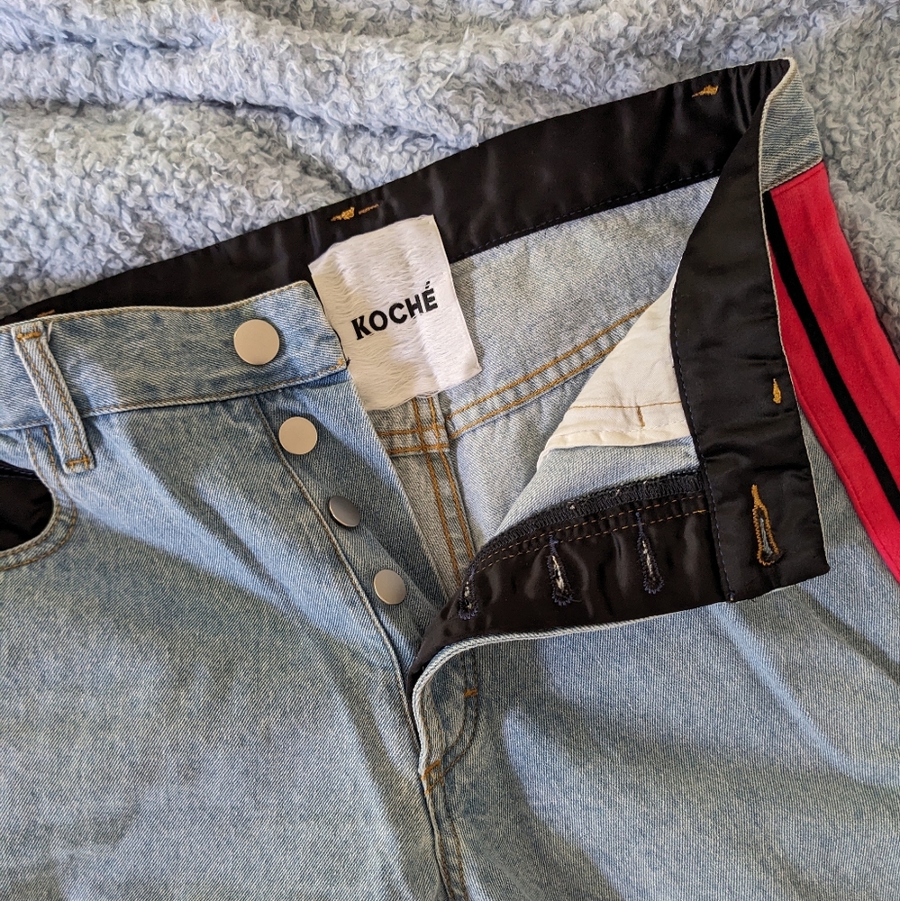 Koche Light Blue Denim Jeans With Red Side Stripes